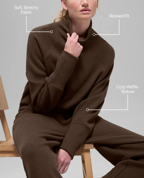 alo Women's Waffle Weekend Escape Mock Neck Long Sleeve Espresso