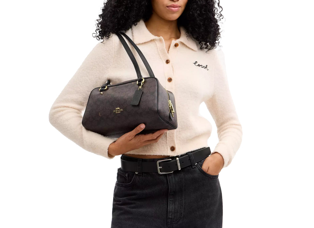 Coach Women's Sydney Shoulder Bag In Signature Canvas Gold/Walnut/Black
