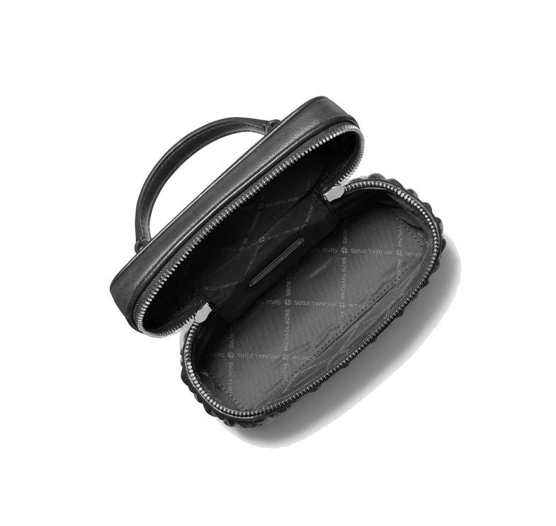 Michael Kors Women's Vivi Small Matelassé Burnished Vanity Crossbody Bag Black/Silver