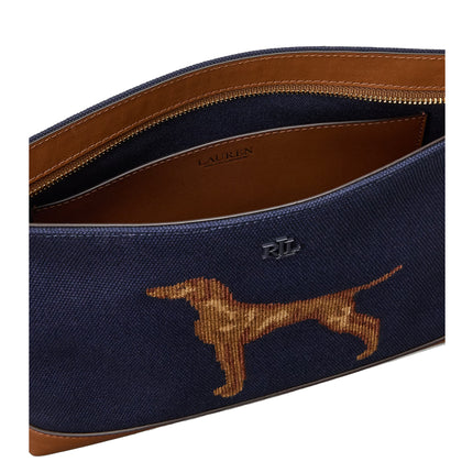 Polo Ralph Lauren Women's Dog-Embroidered Canvas Large Pouch Lauren Navy/Lauren Tan