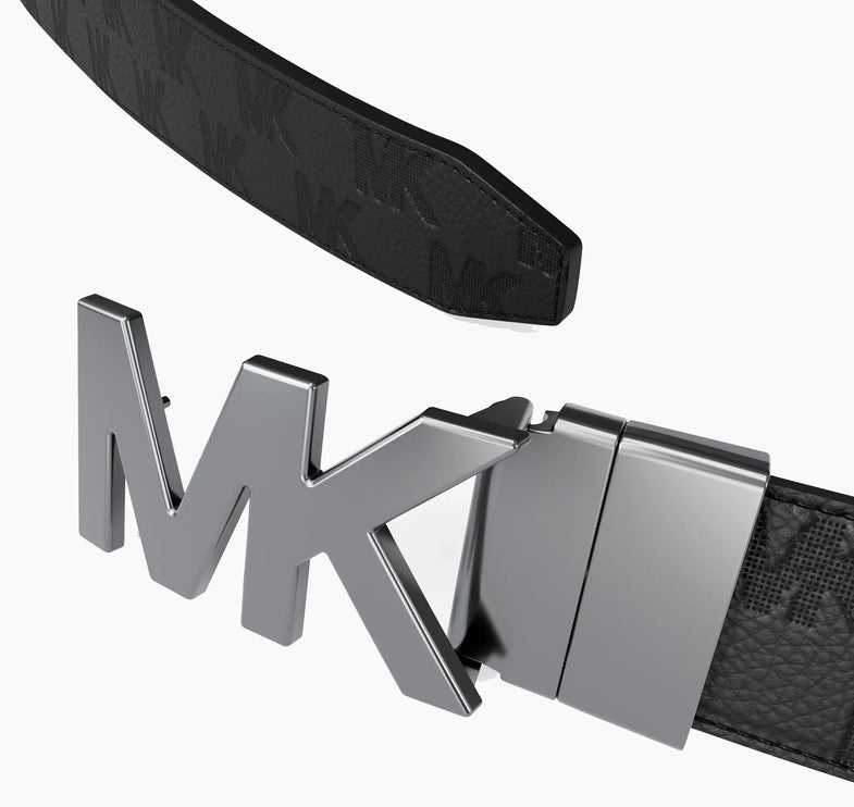 Michael Kors Men's Reversible Logo Embossed Leather Buckle Belt Black/Brown