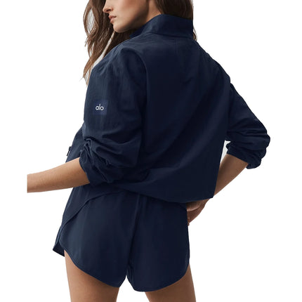 alo Women's Light Weight Takeaway Track Pullover Navy