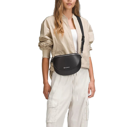 lululemon Unisex Leather Alternative Saddle Crossbody Bag 2L Black/Silver