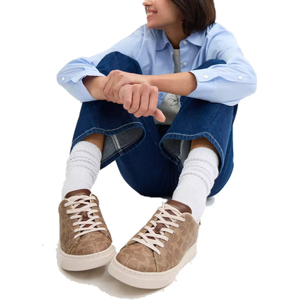 Coach Women's High Line Sneaker In Signature Canvas Brown/Khaki