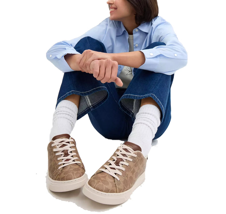 Coach Women's High Line Sneaker In Signature Canvas Brown/Khaki