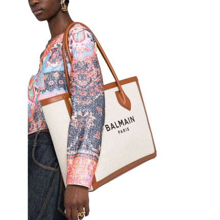 Balmain Women's B-Army Tote Bag with Logo Beige