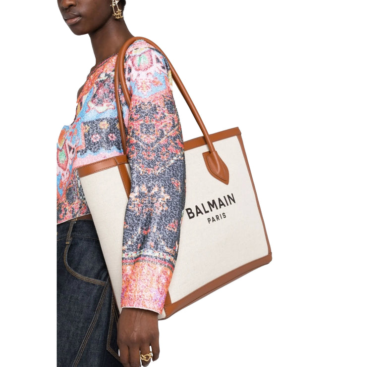 Balmain Women's B-Army Tote Bag with Logo Beige