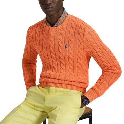 Polo Ralph Lauren Men's Cable-Knit Cotton Sweater Latana Orange Heather
