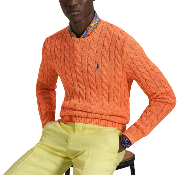 Polo Ralph Lauren Men's Cable-Knit Cotton Sweater Latana Orange Heather