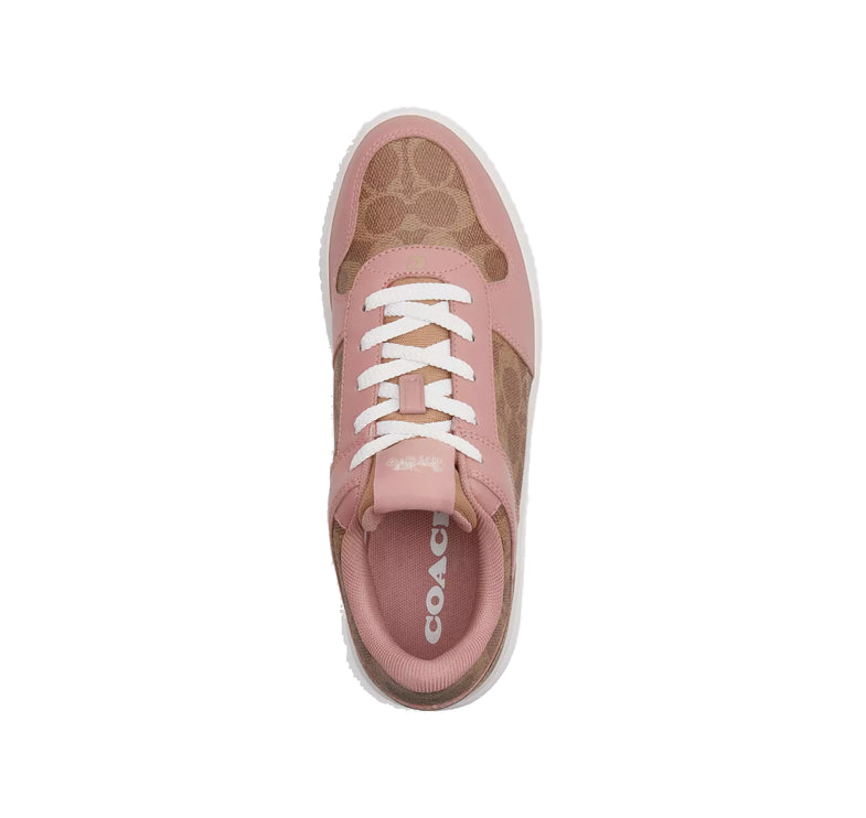 Coach Women's Platform Sneaker In Signature Canvas Khaki/Pink Petal