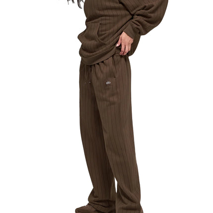 alo Women's Pinstripe Straight Leg Sweatpant Espresso Pinstripe