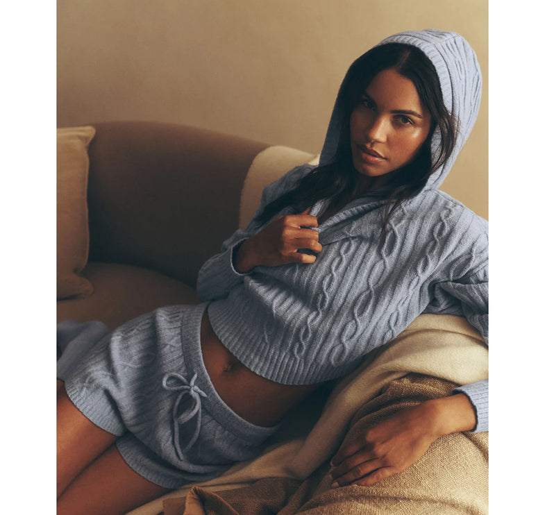 alo Women's Cable Knit Winter Bliss Hoodie Winter Frost