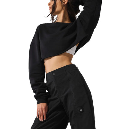 alo Women's Extreme Cropped Pullover Black