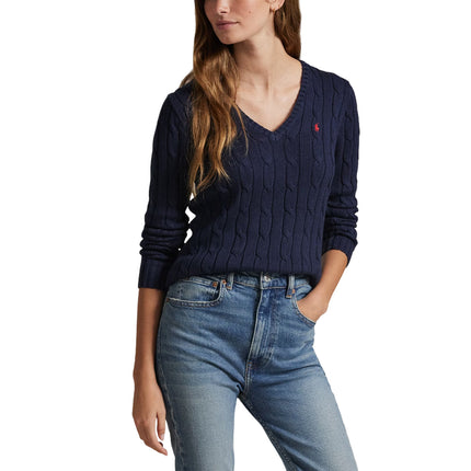 Polo Ralph Lauren Women's Cable-Knit Cotton V-Neck Sweater Hunter Navy