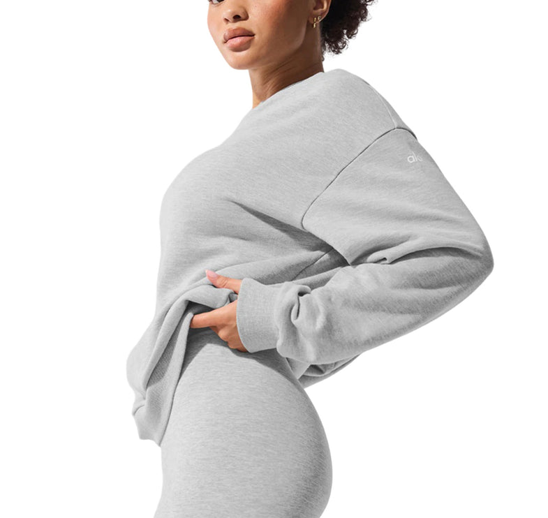 alo Women's Chill Crew Neck Pullover Athletic Heather Grey