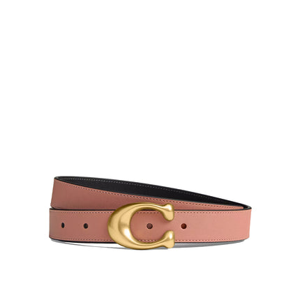 Coach Women's Sculpted C Buckle Reversible Belt, 25 Mm Brass/Melon Black