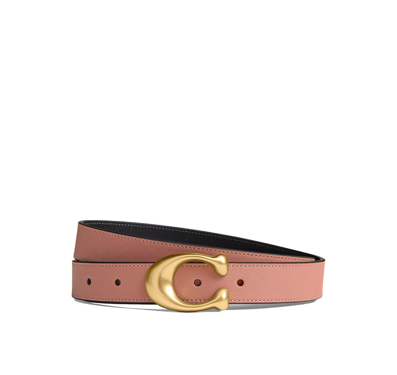 Coach Women's Sculpted C Buckle Reversible Belt, 25 Mm Brass/Melon Black