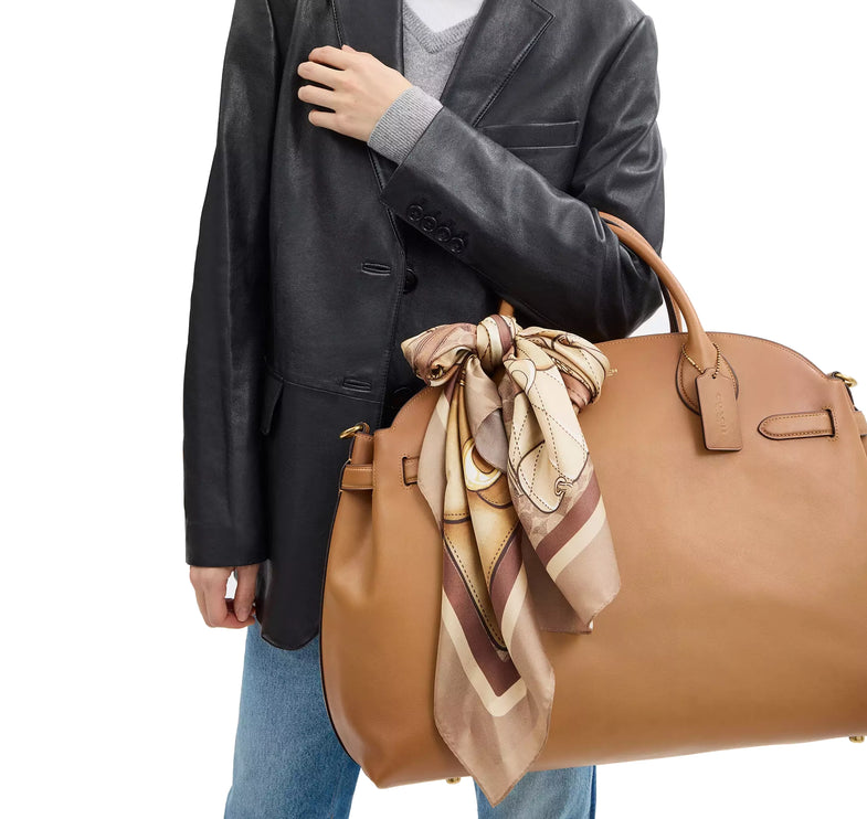 Coach Women's Stacked Tabby Bags Print Silk Square Scarf Tan