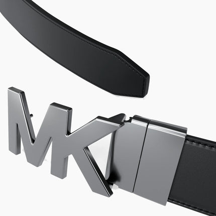 Michael Kors Men's Reversible Logo Embossed Leather Buckle Belt Luggage/Black
