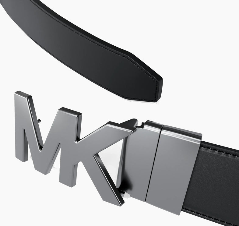 Michael Kors Men's Reversible Logo Embossed Leather Buckle Belt Luggage/Black