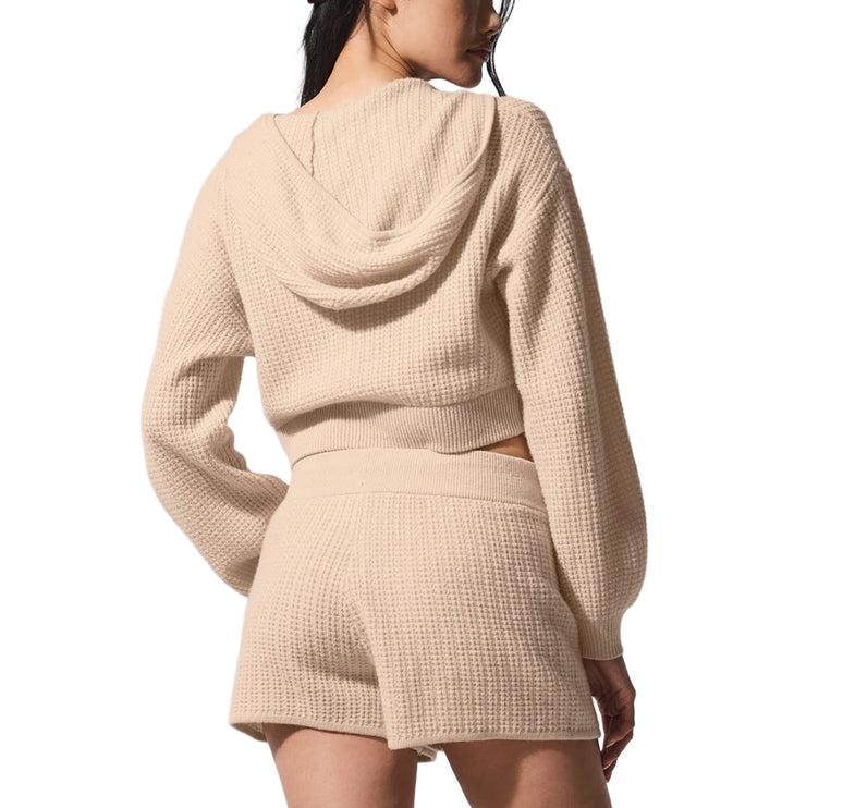 alo Women's Cashmere Plush Waffle Full Zip Hoodie Macadamia Blush