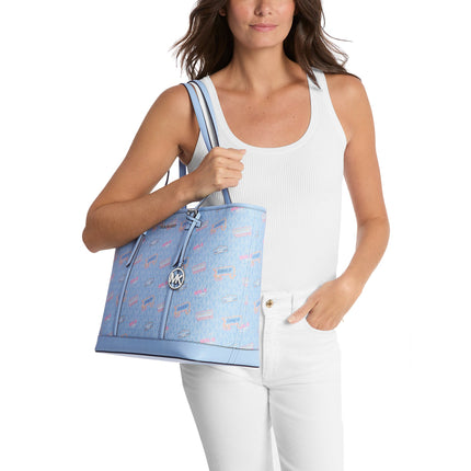 Michael Kors Women's Jet Set Large Printed Signature Logo Tote Bag Light Sky