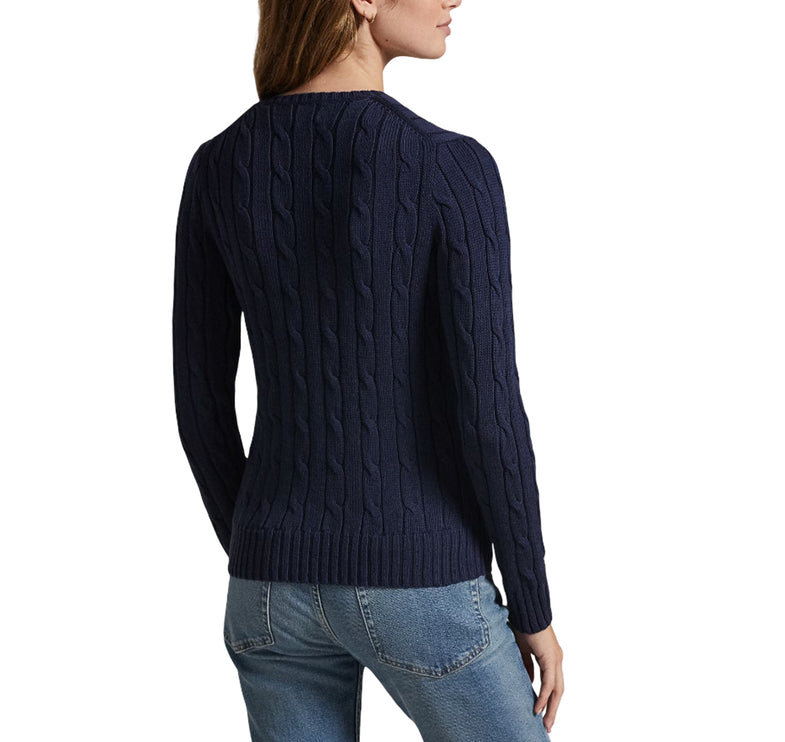 Polo Ralph Lauren Women's Cable-Knit Cotton V-Neck Sweater Hunter Navy