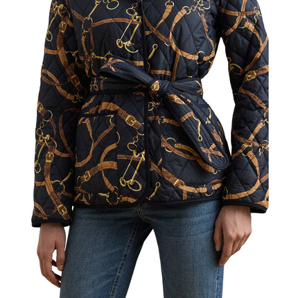 Polo Ralph Lauren Women's Belting-Print Quilted Mockneck Jacket Dark Navy