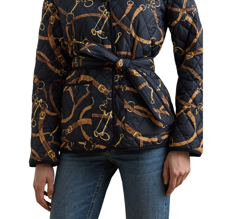 Polo Ralph Lauren Women's Belting-Print Quilted Mockneck Jacket Dark Navy