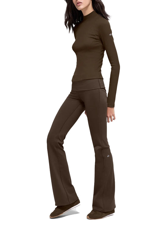 alo Women's Softsculpt Foldover Flare Legging Espresso