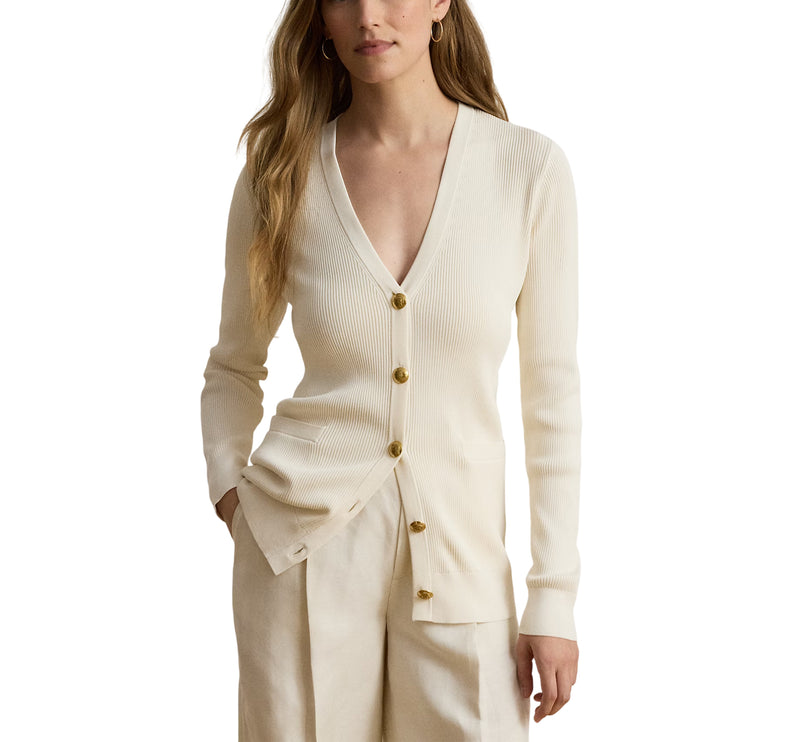 Polo Ralph Lauren Women's Rib-Knit V-Neck Cardigan Mascarpone Cream