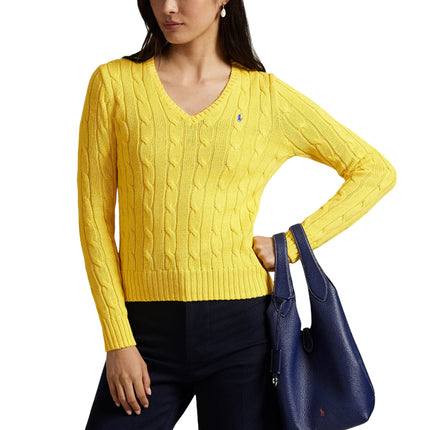 Polo Ralph Lauren Women's Cable-Knit Cotton V-Neck Sweater Trainer Yellow