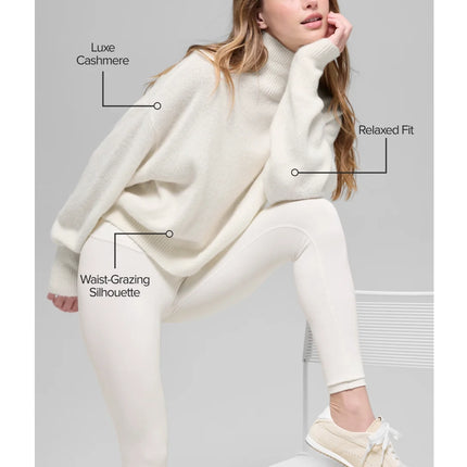 alo Women's Wool Cashmere Cropped New Class Turtleneck Sweater Ivory