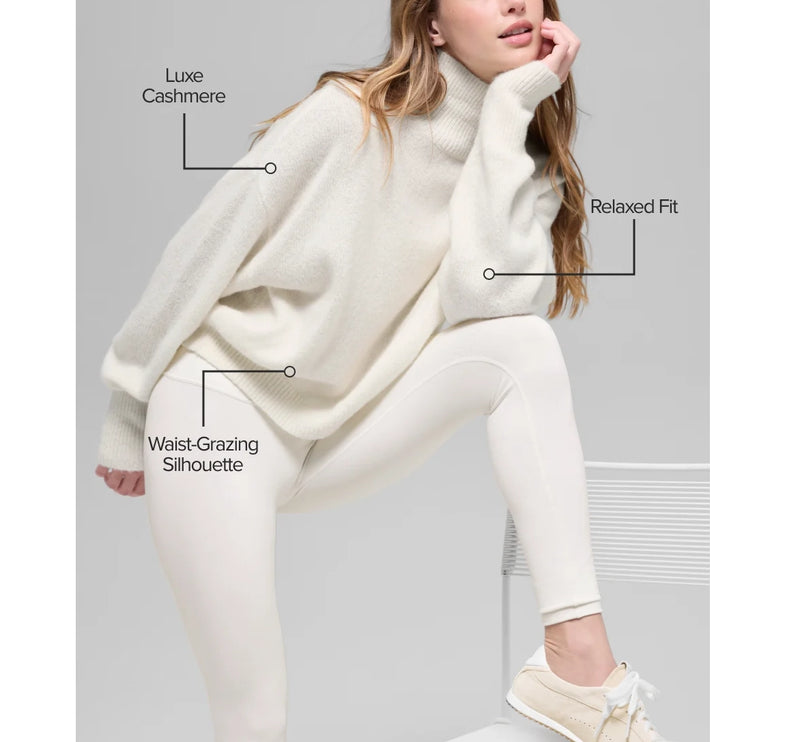 alo Women's Wool Cashmere Cropped New Class Turtleneck Sweater Ivory