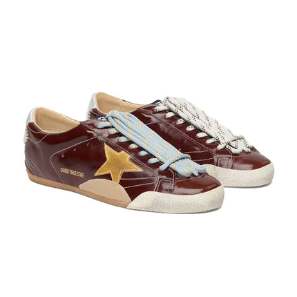 Golden Goose Women's True Star in Burgundy Naplak with Suede Star and Silver Nappa Heel Tab