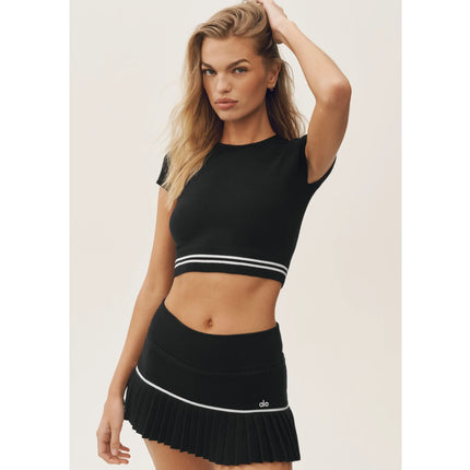 alo Women's Cotton Cashmere My Serve Short Sleeve Black/White