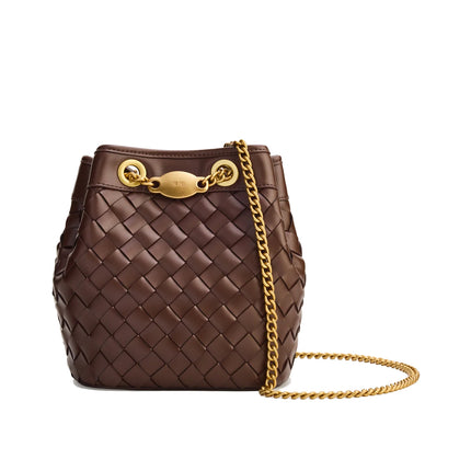 JW PEI Women's Yara Hand Woven Bucket Bag Dark Brown