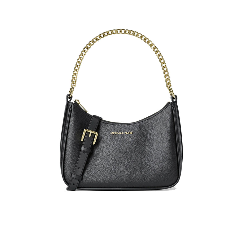 Michael Kors Women's Jet Set Large Pebbled Leather Convertible Crossbody Bag Black/Gold