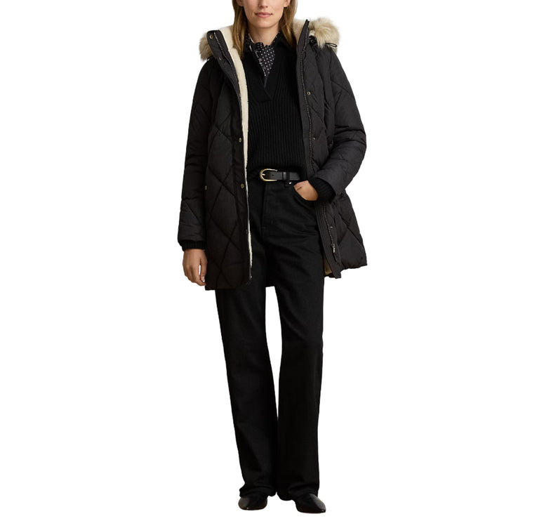 Polo Ralph Lauren Women's Faux-Fur-Trim Hooded Quilted Coat Black