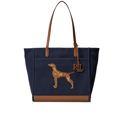Polo Ralph Lauren Women's Dog-Embroidered Large Cameryn Tote Bag Lauren Navy/Lauren Tan