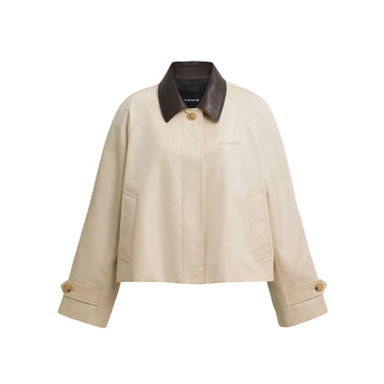 COACH Women's Swing Trench Coat With Leather Collar Driftwood