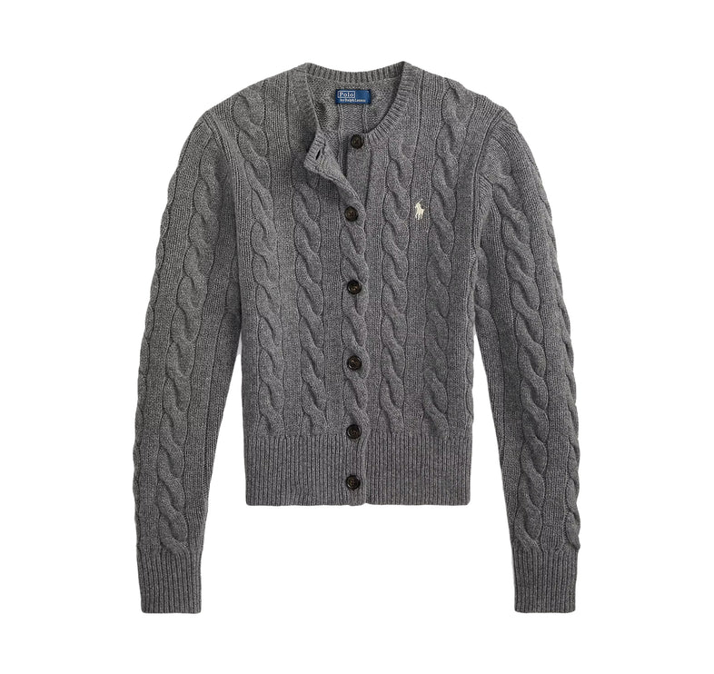 Polo Ralph Lauren Women's Cable-Knit Wool-Cashmere Cardigan Flannel Grey Heather