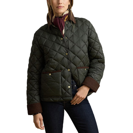 Polo Ralph Lauren Women's Corduroy-Trim Quilted Barn Jacket Litchfield Loden