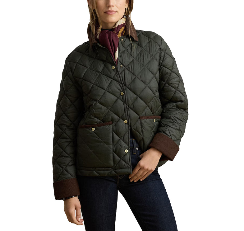 Polo Ralph Lauren Women's Corduroy-Trim Quilted Barn Jacket Litchfield Loden