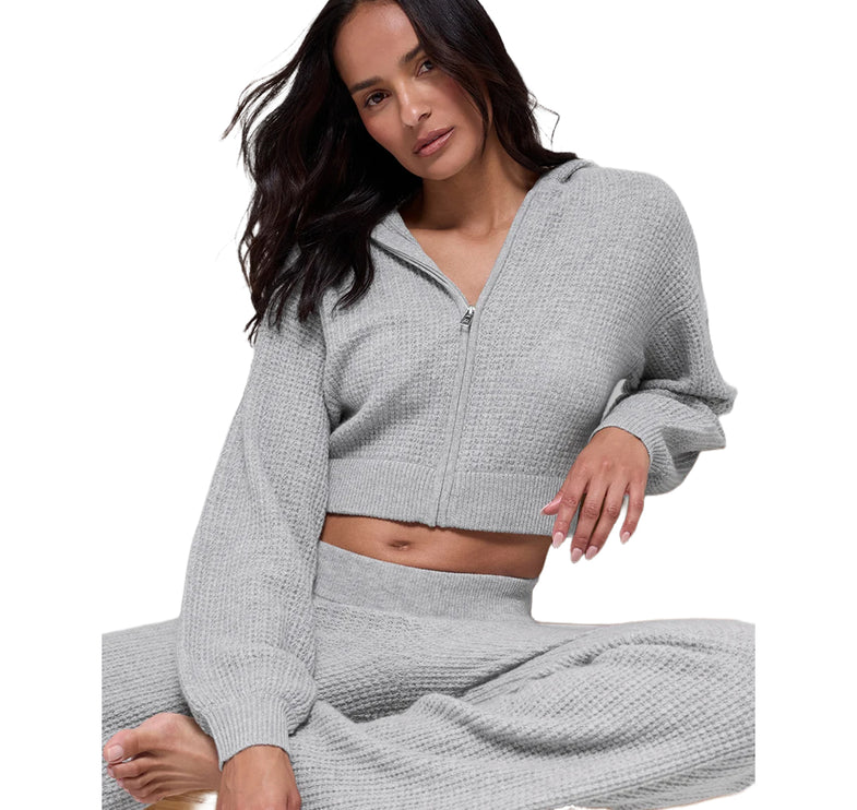 alo Women's Cashmere Plush Waffle Full Zip Hoodie Athletic Heather Grey