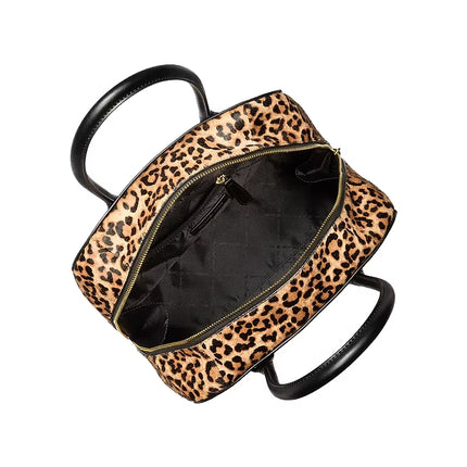 Michael Kors Women's Ashton Medium Leopard Print Calf Hair and Smooth Satchel Bag Camel Multi