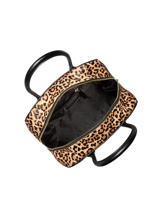 Michael Kors Women's Ashton Medium Leopard Print Calf Hair and Smooth Satchel Bag Camel Multi