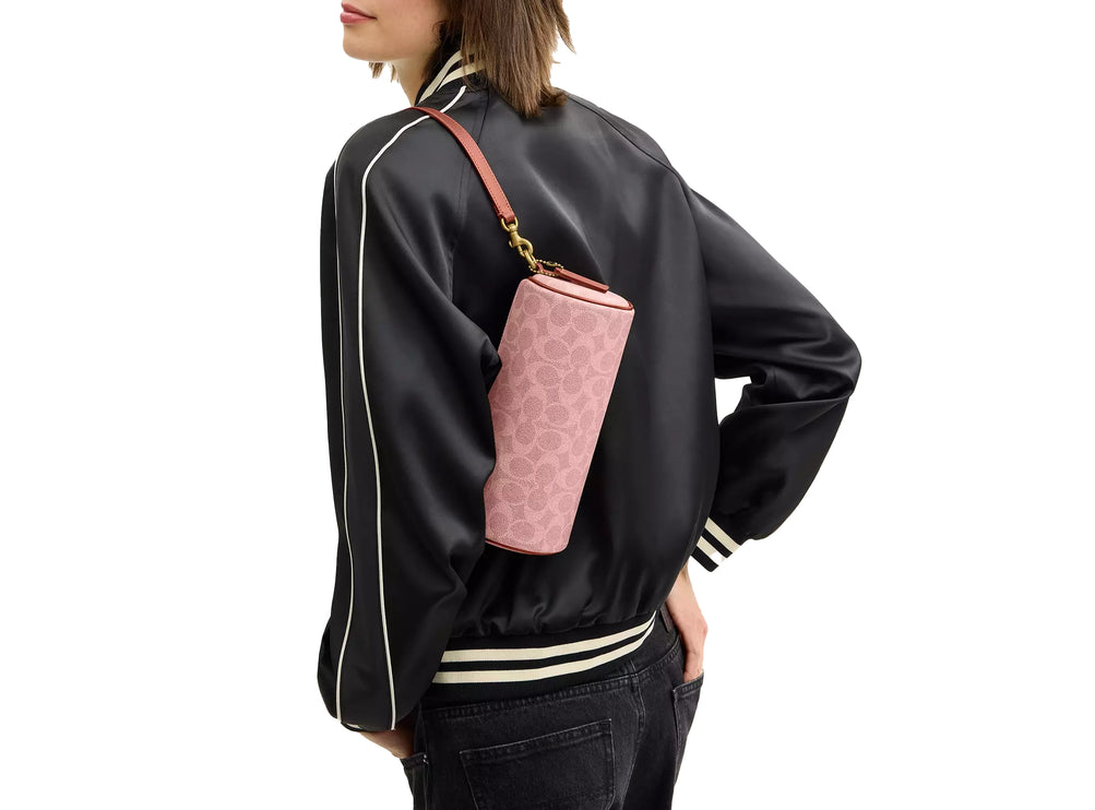 Coach Women's Barrel Bag In Signature Canvas Brass/Melon Pink