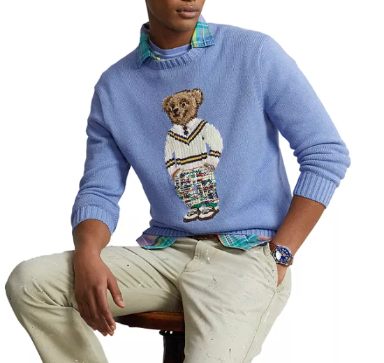 Polo Ralph Lauren Men's Preppy Summer Bear Sweater Blue- Hızlı Teslimat