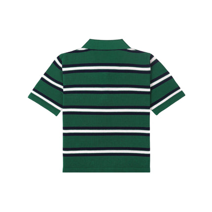 Sporty & Rich Women's Serif Logo Silk Pique Cropped Polo Alpine/White/Navy